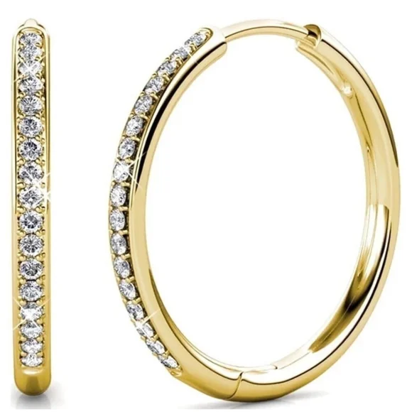 Cate & Chloe Bianca Gold Plated Elegant Hoop Earrings With Cristals - Picture 1 of 6